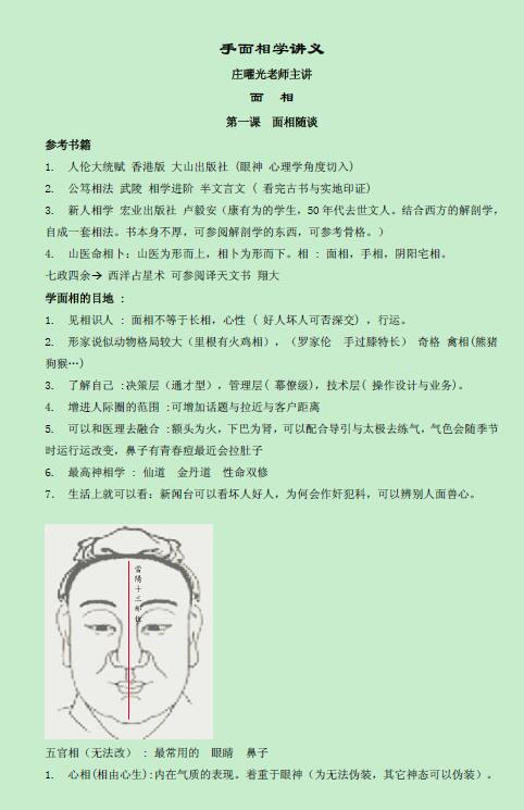 庄曜光老师：图解手面相学笔记
