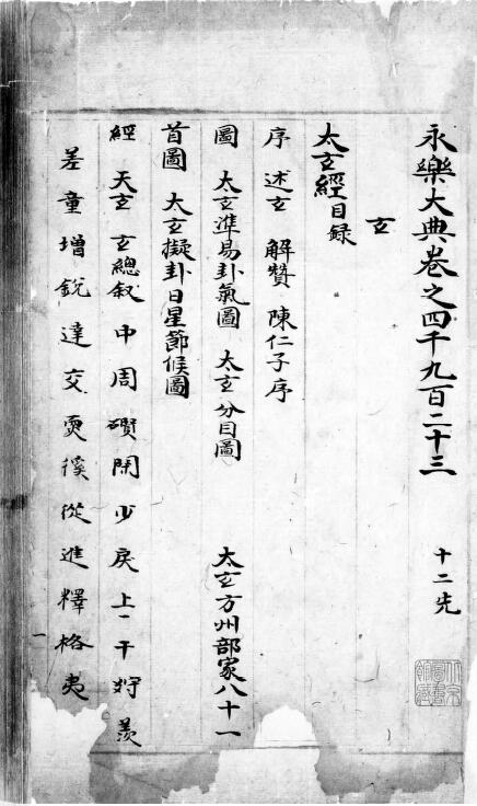 《永乐大典》(卷4923至卷4940 玄字韵 太玄集注18卷)清代钞本
