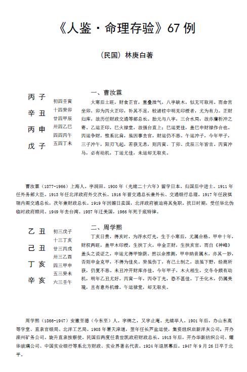 (民国)林庚白《人鉴·命理存验》67例 24页