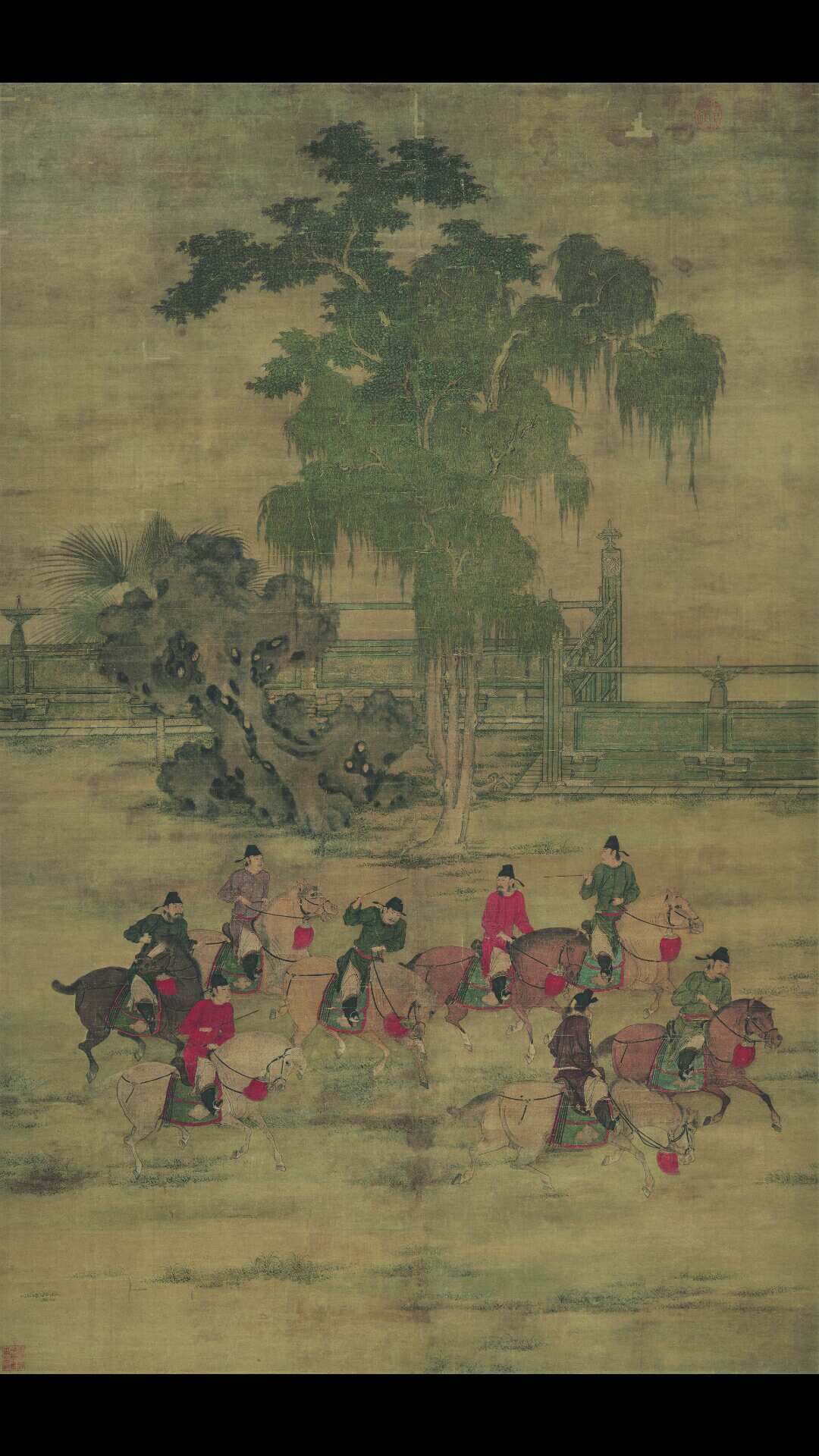 五代 赵喦 八达游春图绢本161 x103