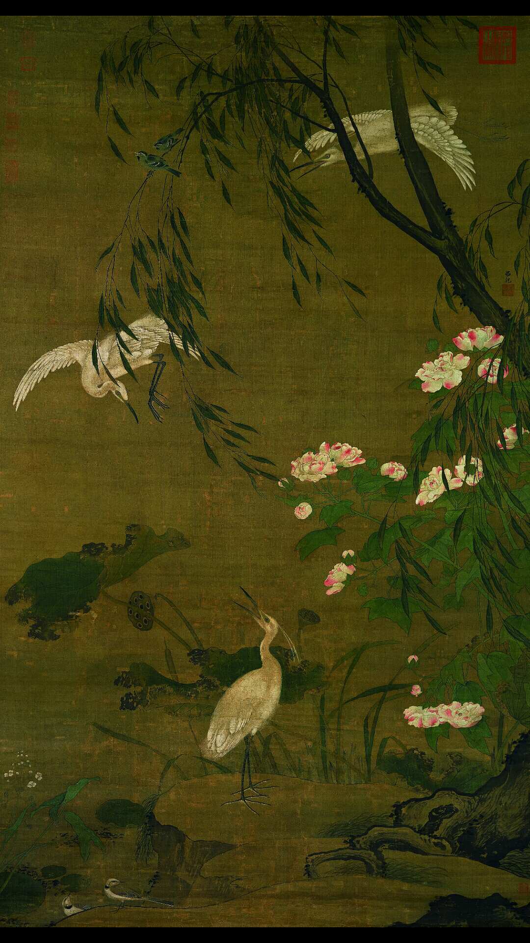 明 吕纪 秋鹭芙蓉图 绢本