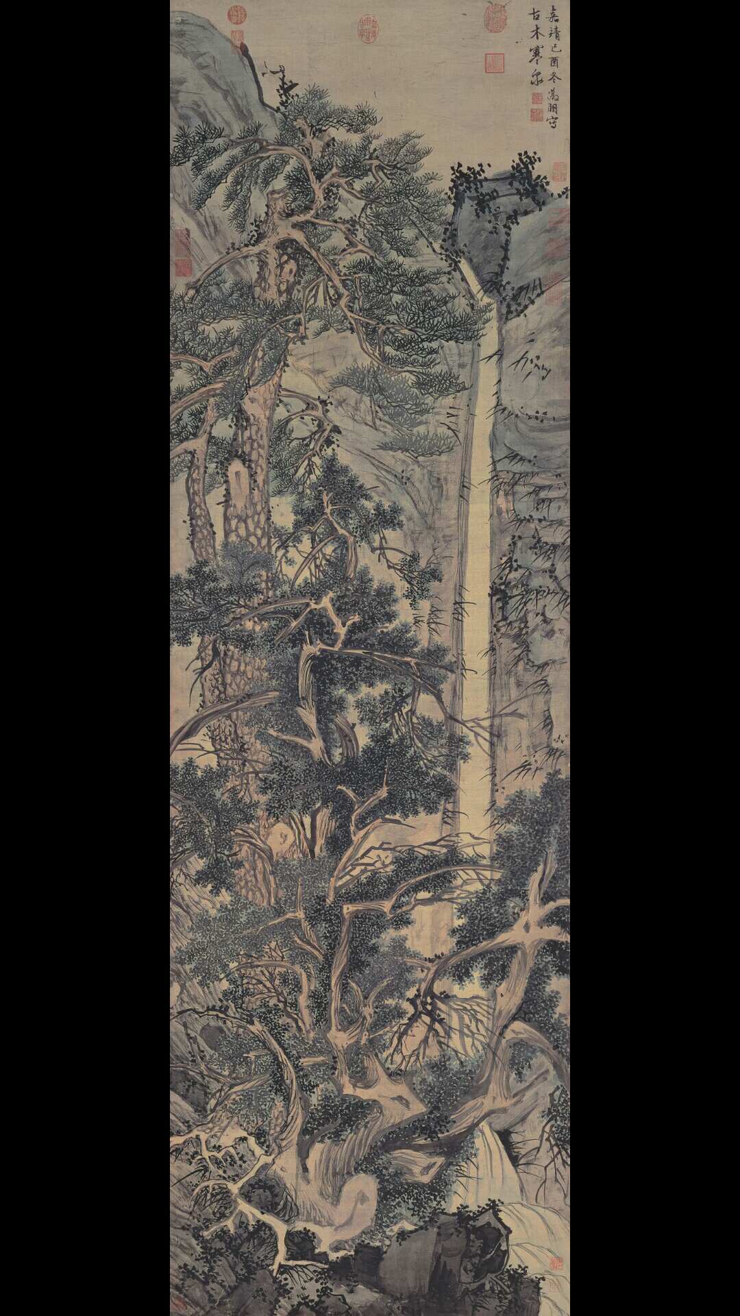 明 文徵明 古木寒泉 绢本59X195