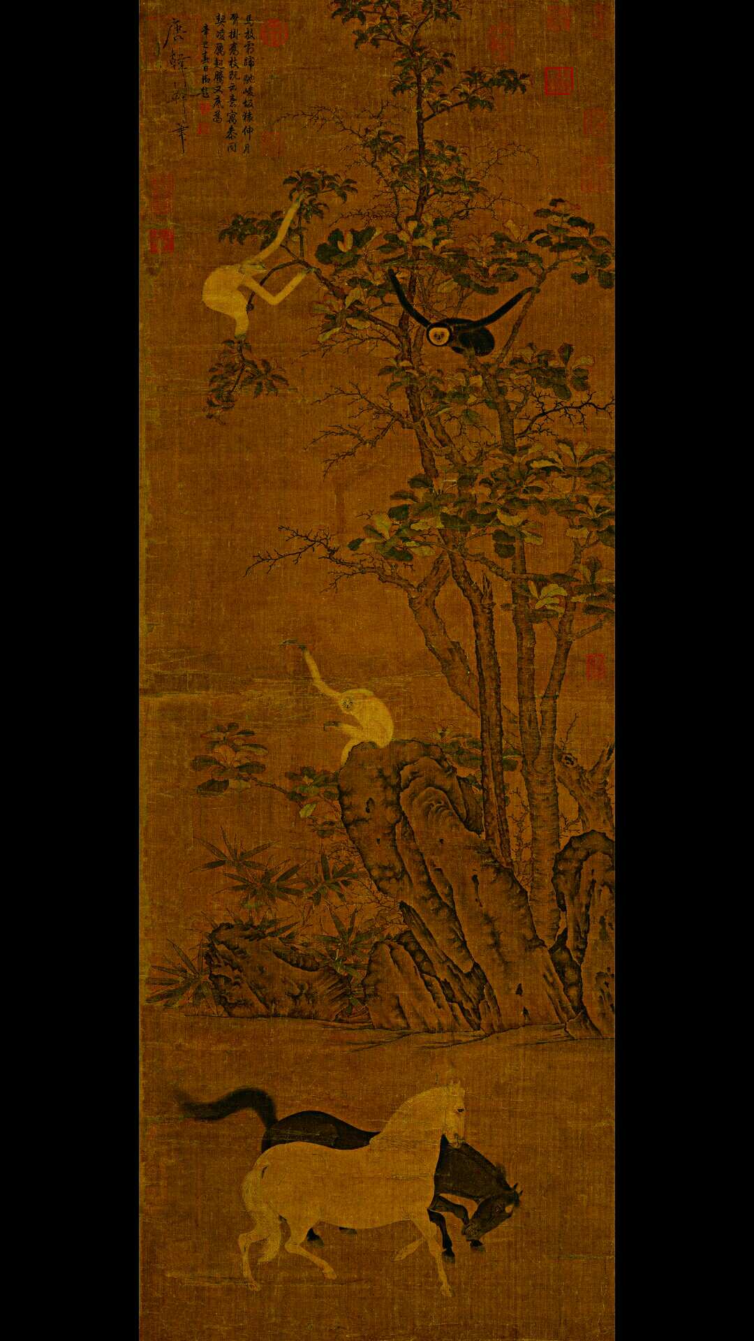 唐 韩幹 猿马图48.58X136