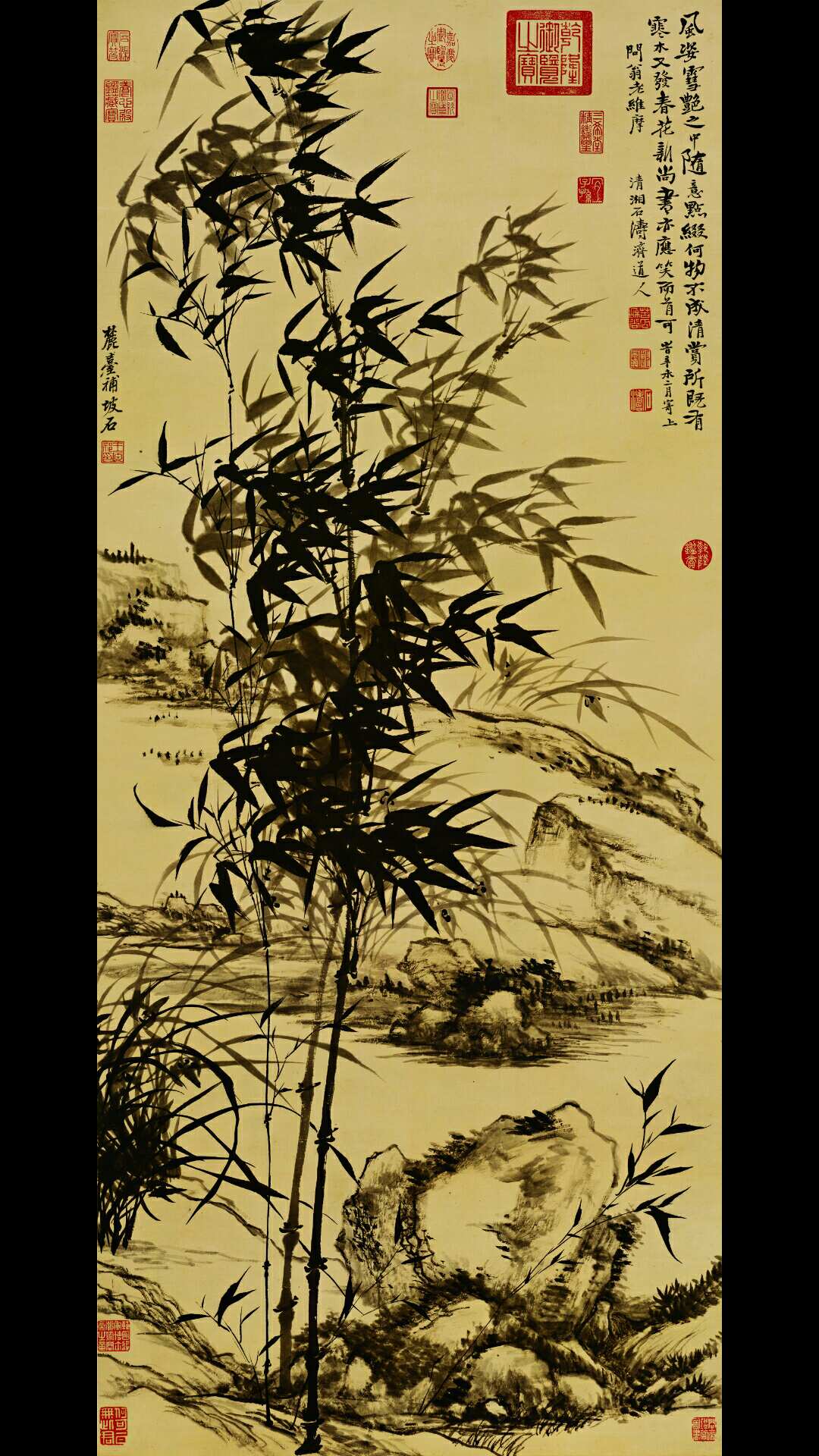 清 石涛 王原祁兰竹合作图纸本133.5×57.3