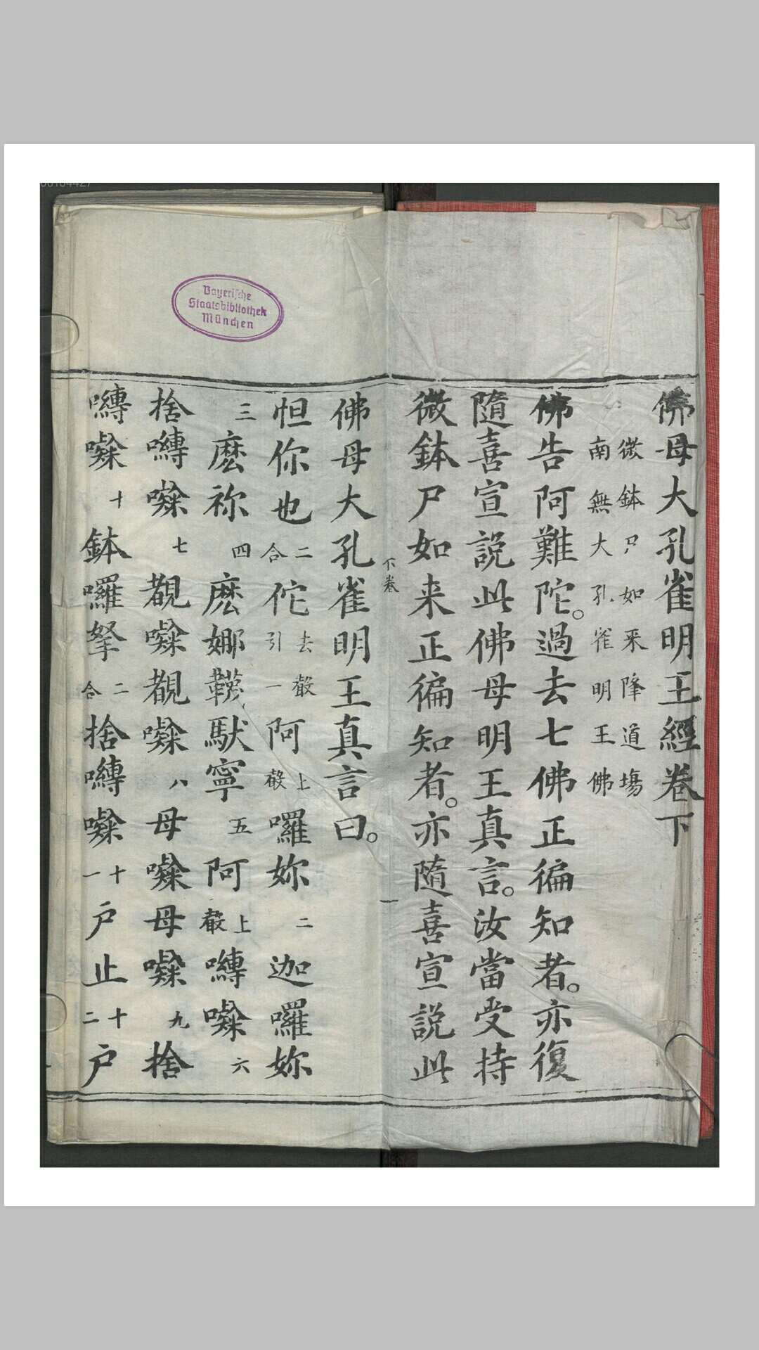 佛母大孔雀明王咒经 存下卷