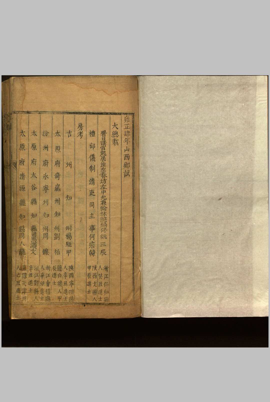雍正肆年山西乡试 不分卷