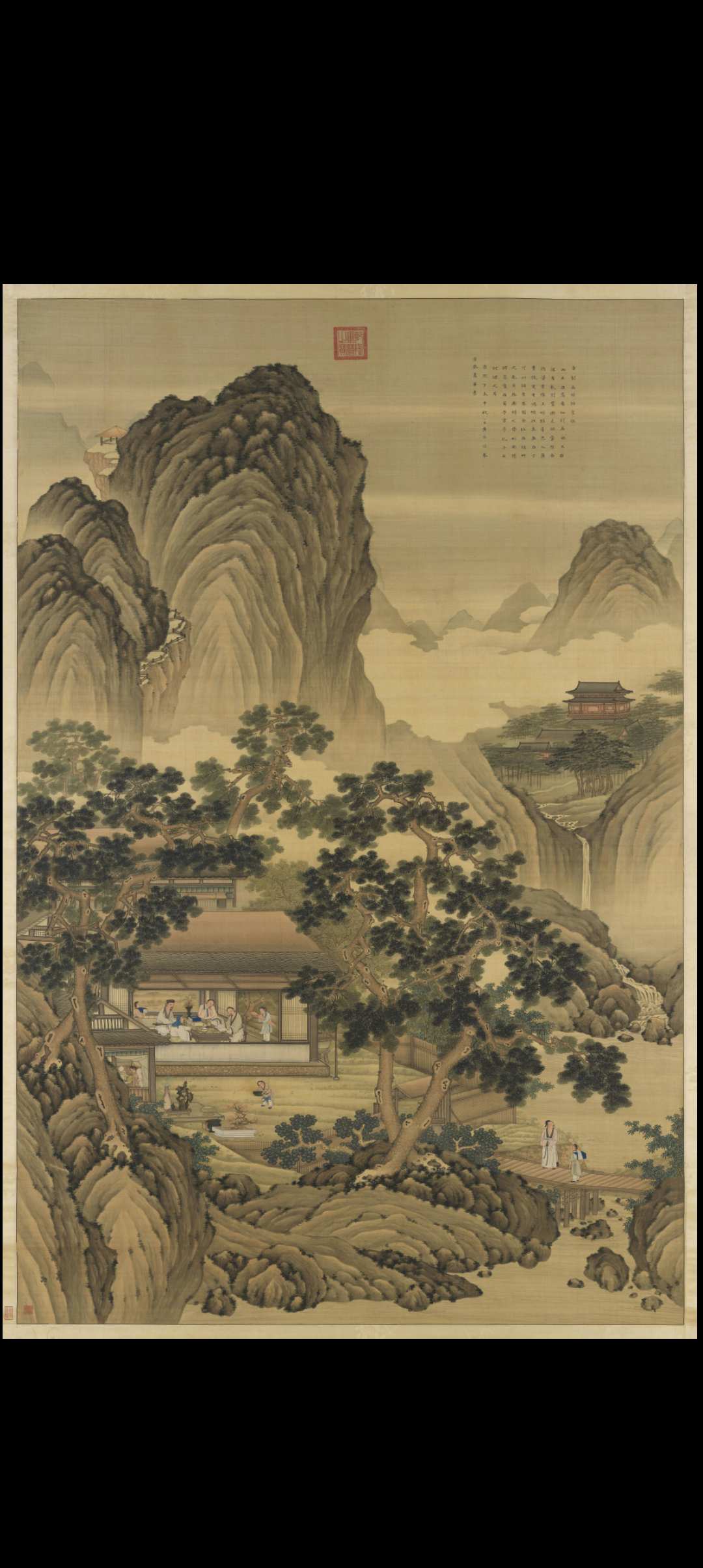 陋室铭图轴.清.黄应谌绘.清康熙六年.绢本设色