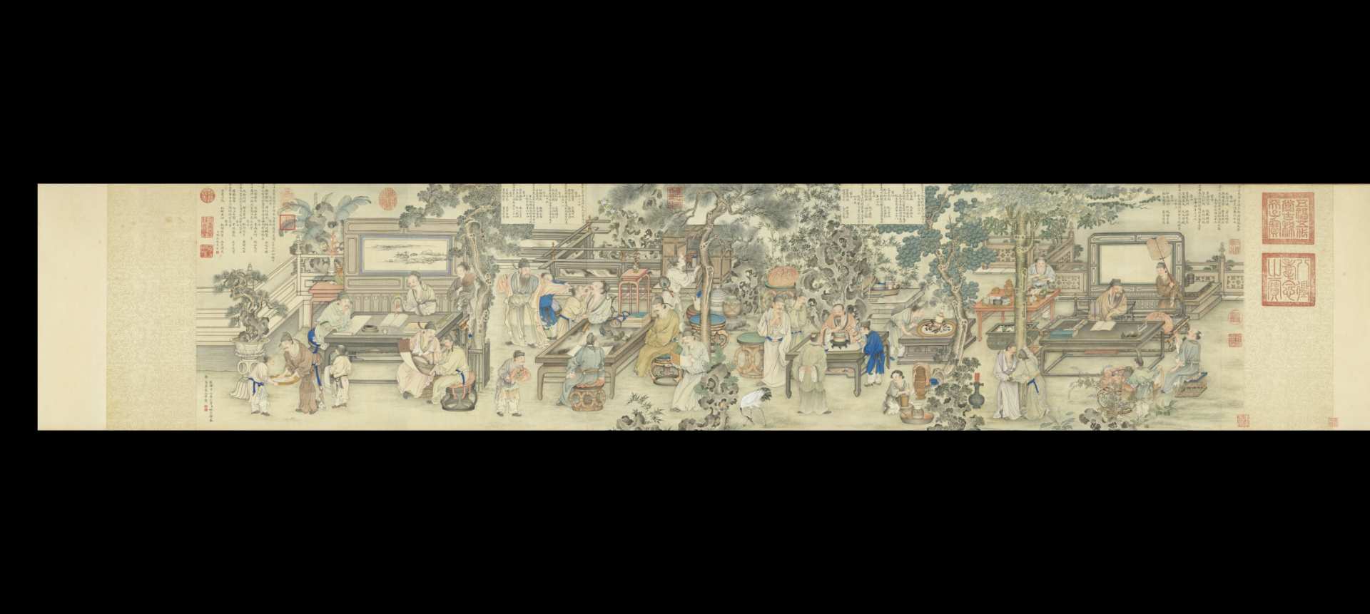 摹宋人文会图卷.清.姚文瀚绘.21542×4000像素.纸本设色.清乾隆十七年绘