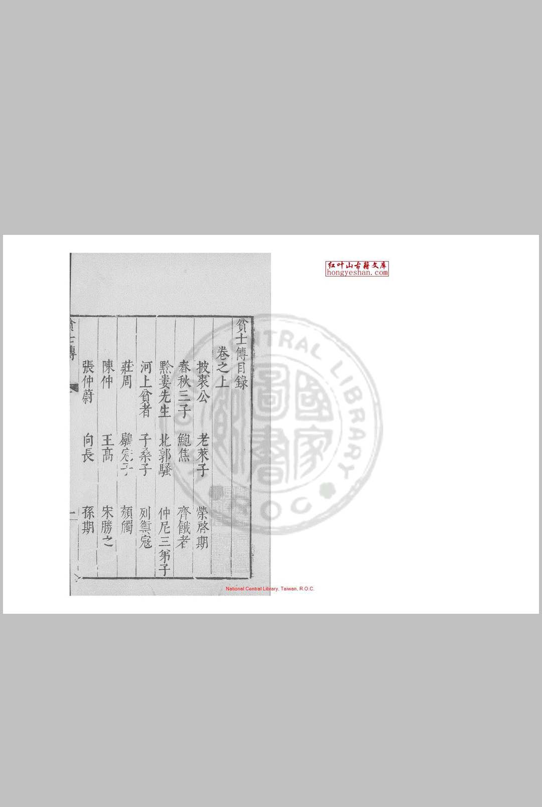 贫士传 (明)黄姬水撰 明万历间(15731620)金陵荆山书林刊本