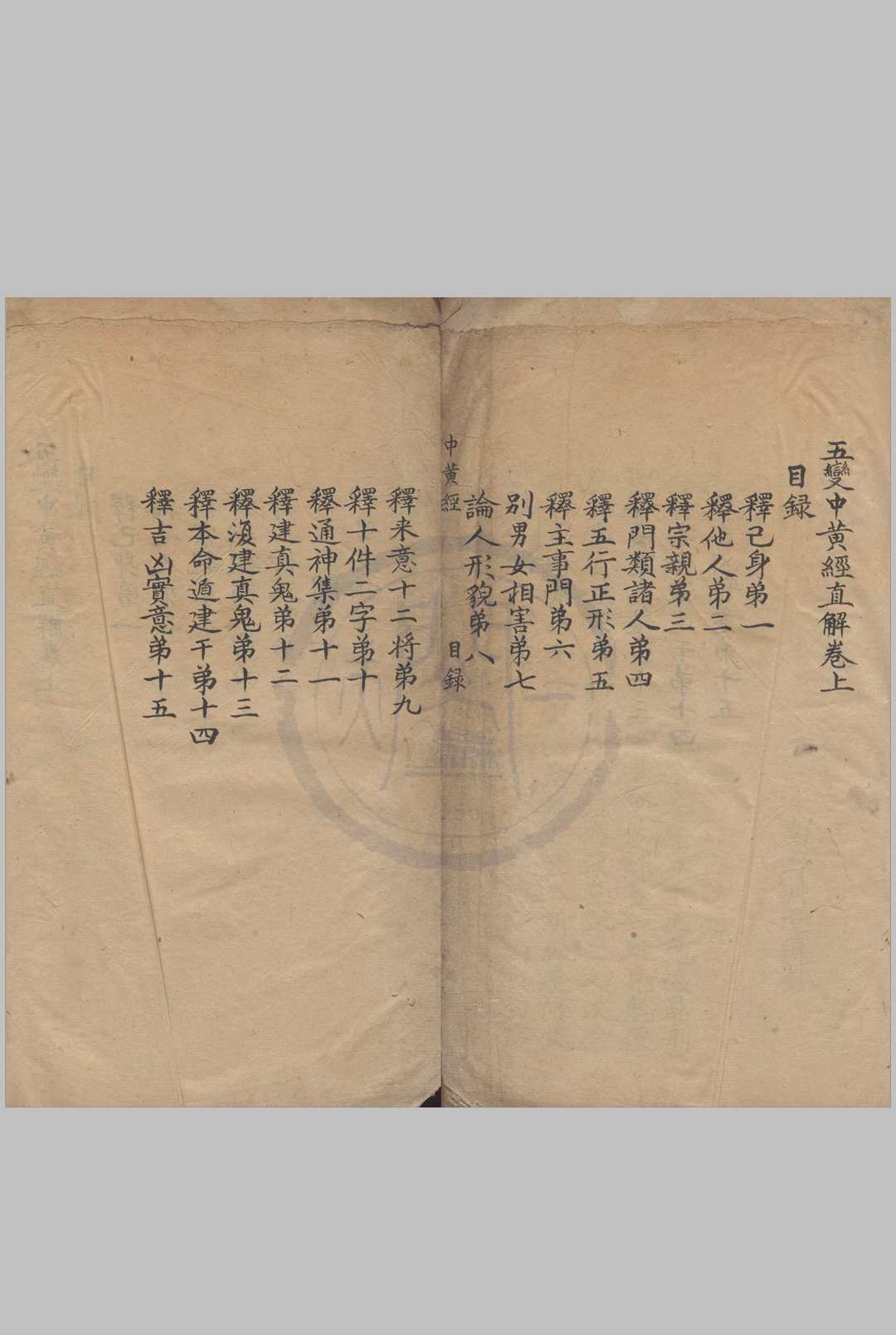 五变中黄经直解 二卷. 清嘉庆间南野草堂抄本
