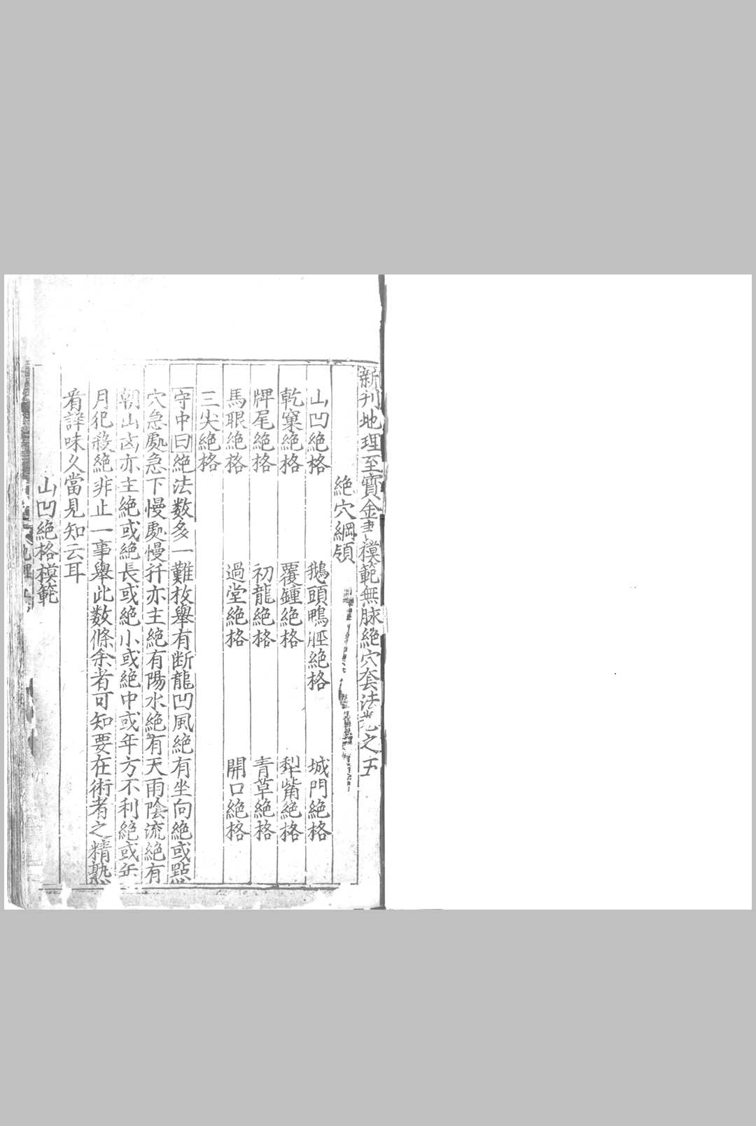新刊地理至宝金书模范无脉绝穴套法 存卷5 明刊本
