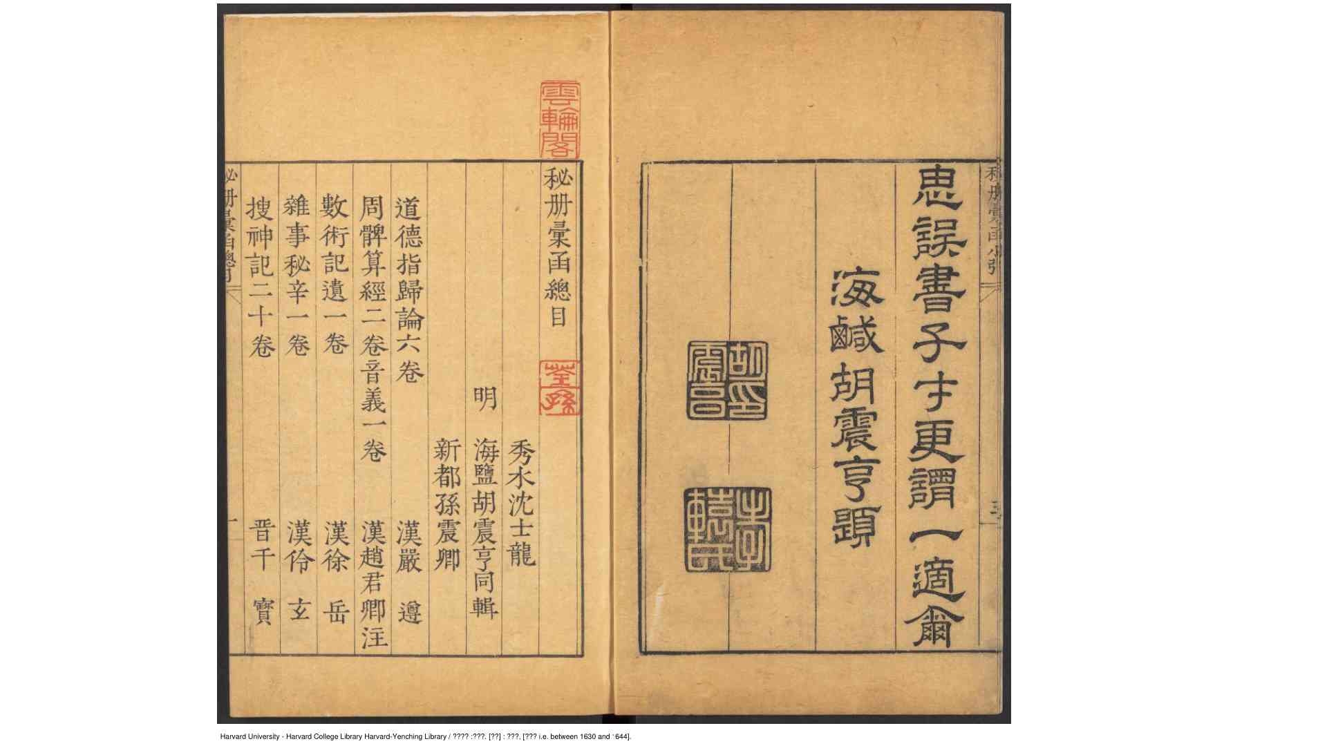秘册汇函 十五卷  沈士龙 胡震享 辑 明 崇祯年间