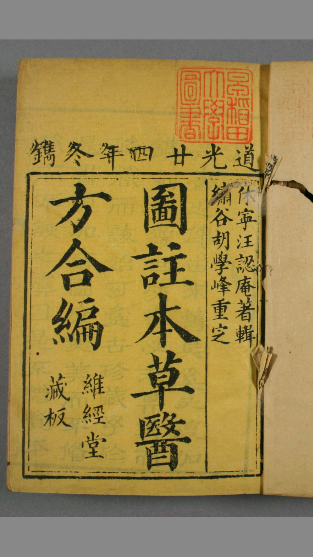 图注本草医方合编 汪认庵 著辑 胡学峰 重订 维经堂 道光24年