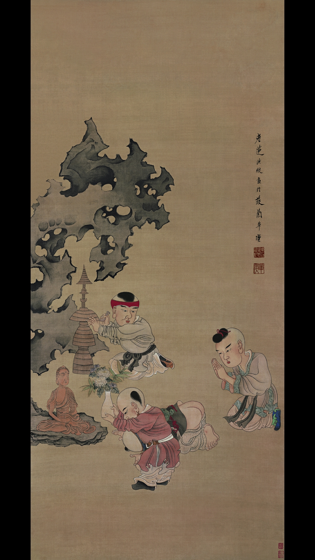 明 陈洪绶 戏婴图 纸本150×67.3