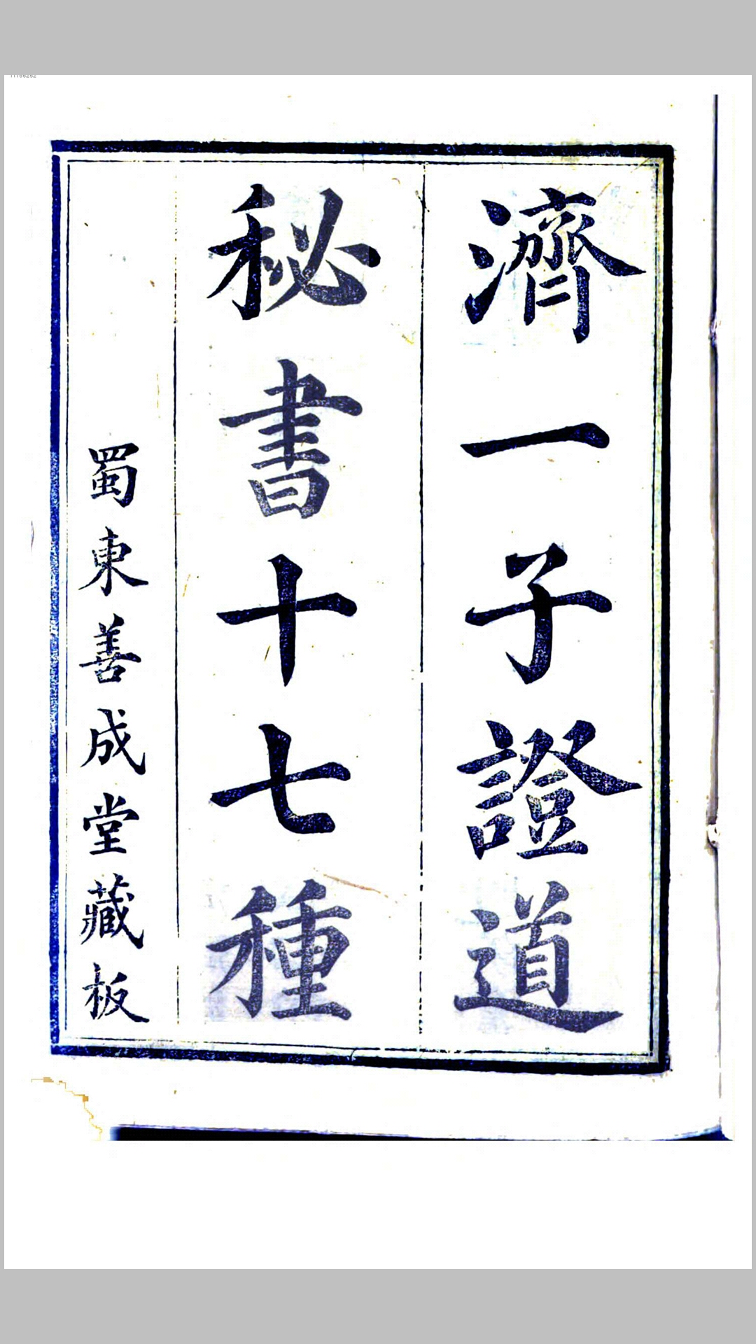 济一子证道秘书十七种 蜀东善成堂藏板