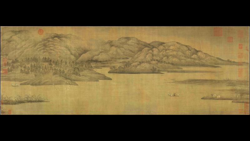 五代 董源 潇湘图卷 画心 绢本 50X141